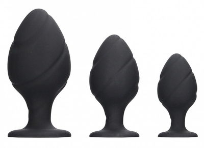 Набор из 3 черных анальных пробок Swirled Butt Plug Set - фото, цены