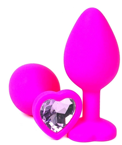Розовая силиконовая пробка с сиреневым кристаллом-сердечком - 8 см. - фото, цены