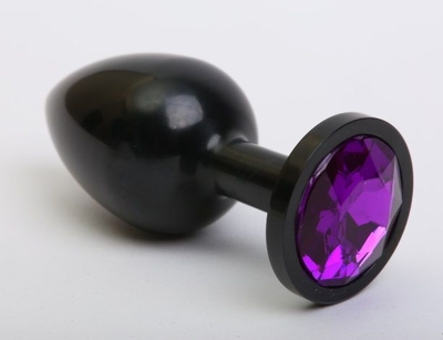 Чёрная анальная пробка с фиолетовым стразом - 7,6 см. - фото, цены