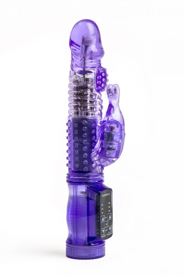 Фиолетовый вибратор-ротатор с клиторальным стимулятором - 22,5 см. - фото, цены