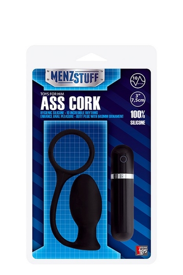 Чёрная вибровтулка Menzstuff Ass Cork Small - 7,5 см. - фото, цены