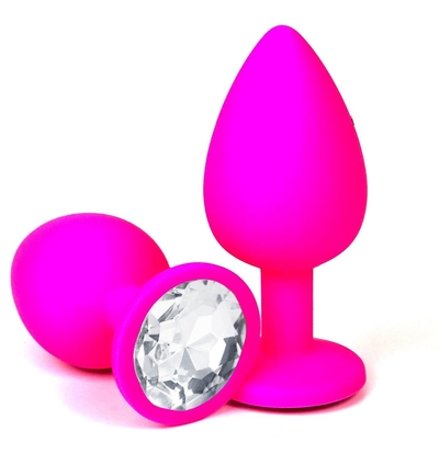 Розовая силиконовая пробка с прозрачным кристаллом - 8,5 см. - фото, цены