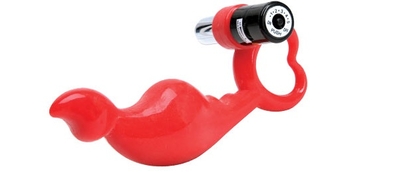 Красный силиконовый стимулятор с вибропулей на ручке - фото, цены