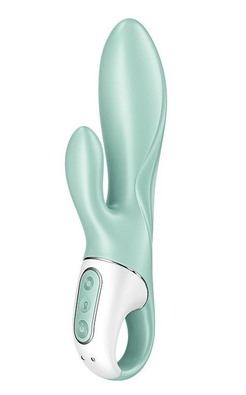 Зеленый вибратор-кролик Satisfyer Air Pump Bunny 5+ с функцией расширения - 20,4 см. - фото, цены