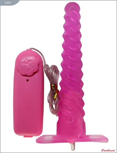 Розовый спиралевидный анальный конус с вибратором - 16 см. - фото, цены