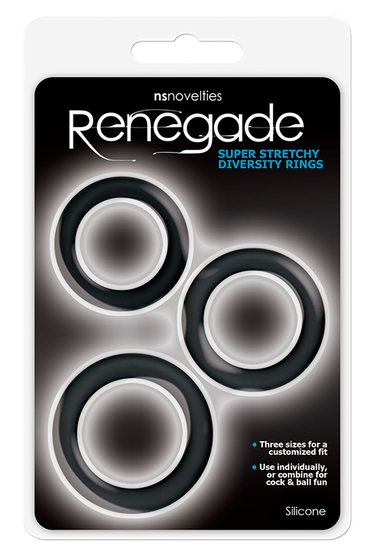 Набор из 3 чёрных эрекционных колец Renegade Diversity Rings Black - фото, цены