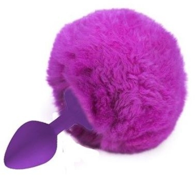 Фиолетовая анальная пробка с пушистым лиловым хвостиком зайки - фото, цены