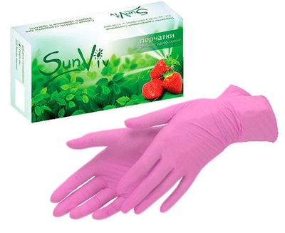 Розовые одноразовые нитриловые перчатки SunViv размера L - 200 шт.(100 пар) - фото, цены