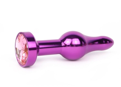 Удлиненная шарикообразная фиолетовая анальная втулка с розовым кристаллом - 10,3 см. - фото, цены