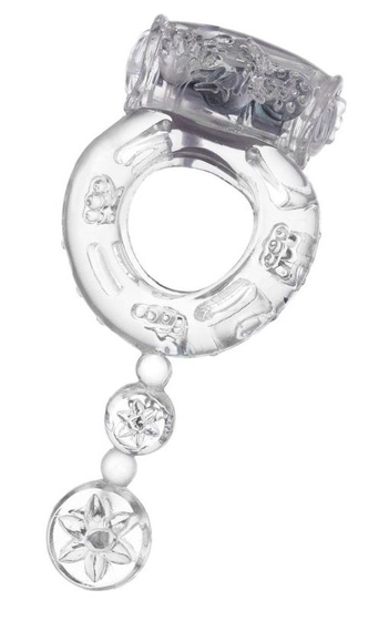 Прозрачное эрекционное кольцо с вибратором и хвостом - фото, цены