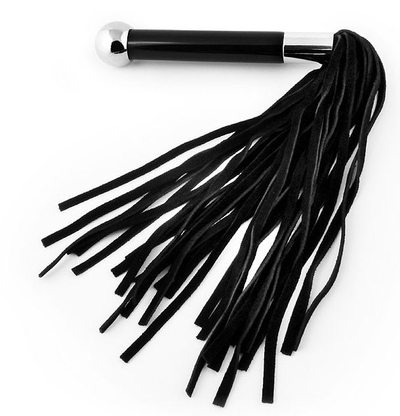 Черная многохвостая плетка с круглой ручкой с шариком на конце - 39 см. - фото, цены