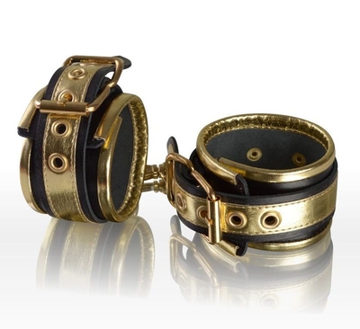 Золотисто-чёрные кожаные наручники - фото, цены