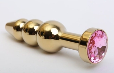 Золотистая анальная ёлочка с розовым кристаллом - 11,2 см. - фото, цены