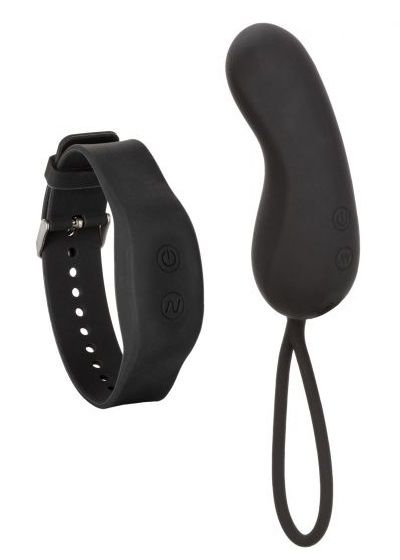 Черное виброяйцо с браслетом-пультом Wristband Remote Curve - фото, цены