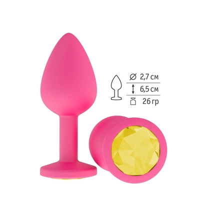 Розовая анальная втулка с желтым кристаллом - 7,3 см. - фото, цены
