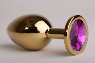 Золотистая анальная пробка с фиолетовым кристаллом - 9,5 см. - фото, цены