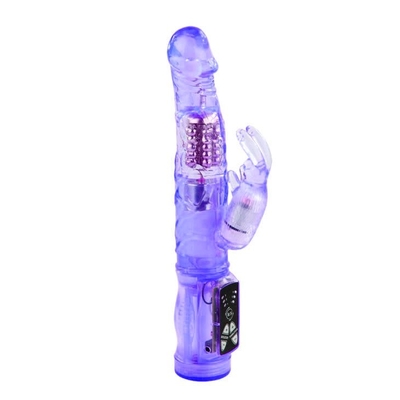 Фиолетовый вибратор-кролик с функцией ротации - 21,5 см. - фото, цены