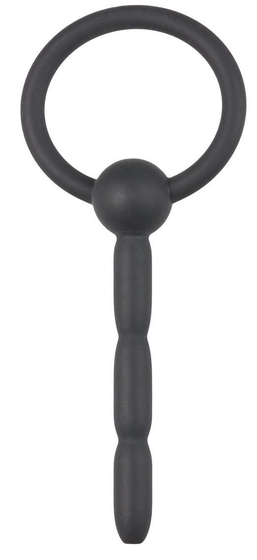 Черный силиконовый уретральный плаг Ribbed Hollow Silicone Penis Plug - 10,5 см. - фото, цены