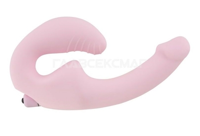 Нежно-розовый анатомический страпон с вибрацией - фото, цены