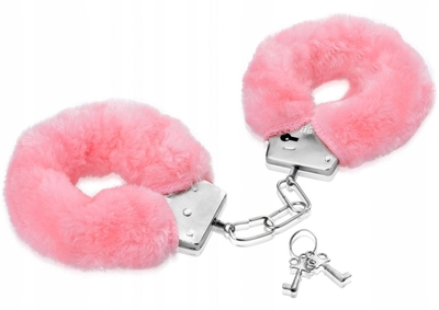 Металлические наручники с розовой меховой опушкой и ключиками - фото, цены