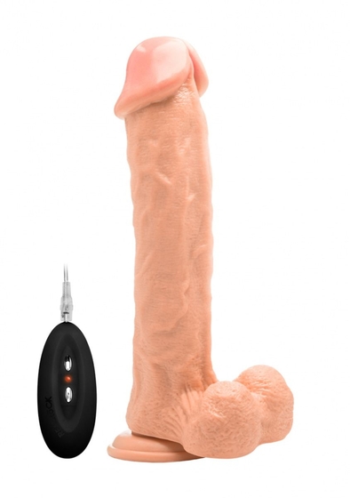 Телесный вибратор-реалистик Vibrating Realistic Cock 11 With Scrotum - 29,5 см. - фото, цены