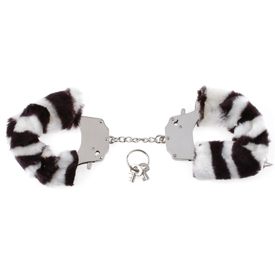 Металлические наручники Original Furry Cuffs с мехом под зебру - фото, цены