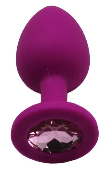 Пурпурная анальная пробка с розовым кристаллом - 7,4 см. - фото, цены