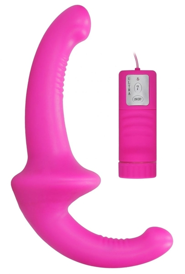 Розовый безремневой вибрострапон с пультом управления Vibrating Silicone Strapless Strapon - фото, цены