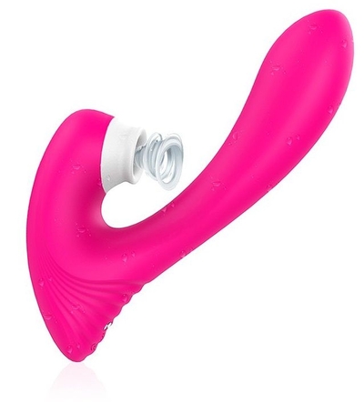 Ярко-розовый клиторальный стимулятор Dawn с вагинальным отростком - фото, цены