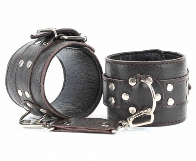 Коричневые кожаные наручники на металлической цепочке - фото, цены