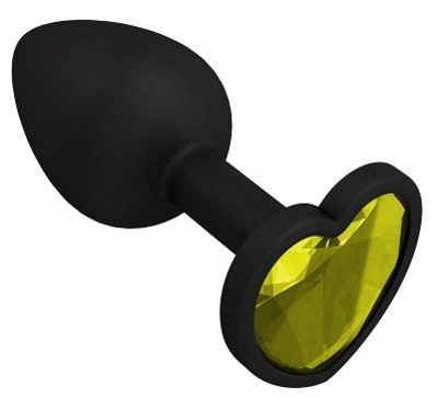 Черная силиконовая пробка с желтым кристаллом-сердцем - 8,5 см. - фото, цены