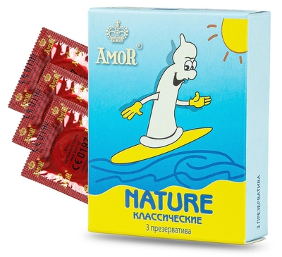 Классические презервативы Amor Nature Яркая линия - 3 шт. - фото, цены