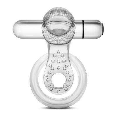 Прозрачное эрекционное кольцо с подхватом, вибропулей и язычком 10 Function Vibrating Tongue Ring - фото, цены