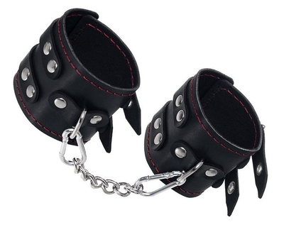 Черные кожаные наручники с двумя ремнями и подкладкой - фото, цены
