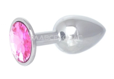 Серебристая анальная втулка с розовым кристаллом в основании - 7 см. - фото, цены