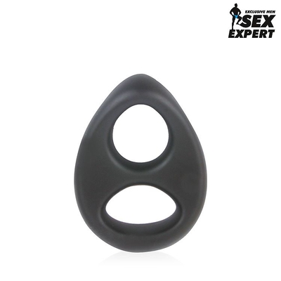 Черное силиконовое овальное эрекционное кольцо Sex Expert - фото, цены