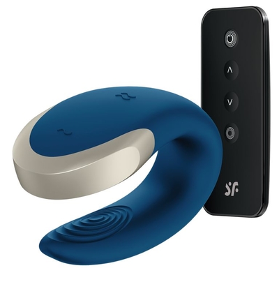Синий вибратор для пар Double Love с возможностью управления через пульт и приложение - фото, цены