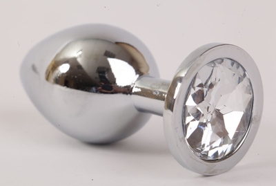 Серебристая анальная пробка с прозрачным стразом - 8,2 см. - фото, цены
