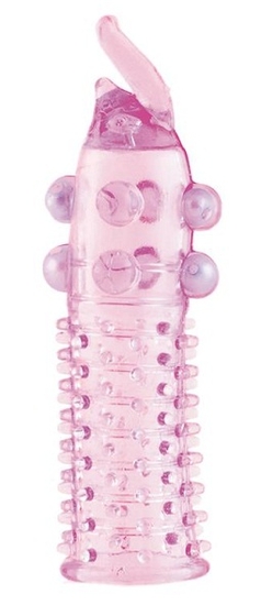 Гелевая розовая насадка с шариками, шипами и усиком - 11 см. - фото, цены