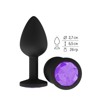 Чёрная анальная втулка с фиолетовым кристаллом - 7,3 см. - фото, цены