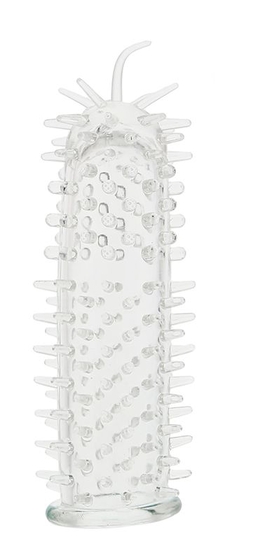 Прозрачная эластичная насадка на пенис с шипами Sensasoft Sleeve Clear - фото, цены