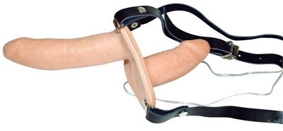 Телесный женский страпон с вагинальной пробкой Strap-On Duo - 15 см. - фото, цены