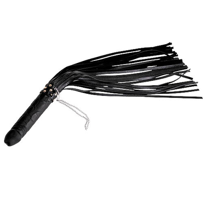 Чёрная плеть Ракета с рукоятью из латекса и хвостами из кожи - 65 см. - фото, цены