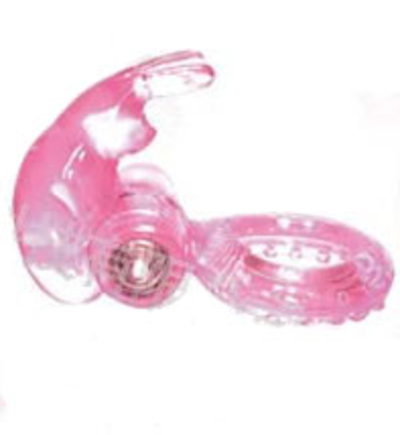 Розовое эрекционное кольцо с вибратором и клиторальным стимулятором-зайчиком - фото, цены