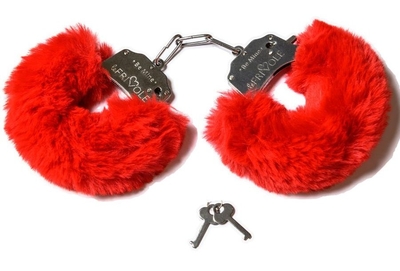 Шикарные наручники с пушистым красным мехом - фото, цены