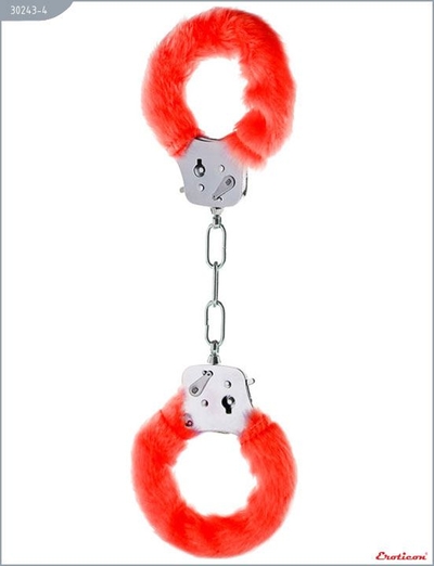 Металлические наручники с красным мехом - фото, цены