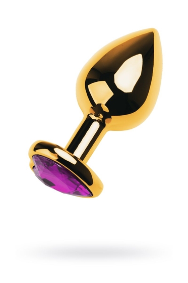 Золотистый анальный плаг с фиолетовым кристаллом-сердцем - 8 см. - фото, цены