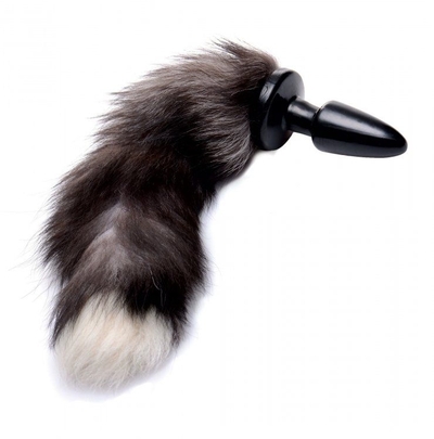 Черная анальная пробка с серым лисьим хвостом Grey Fox Tail Anal Plug - фото, цены
