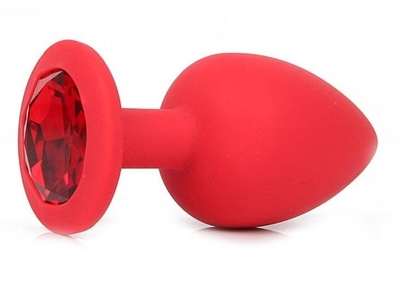 Красная силиконовая пробка с красным кристаллом размера M - 8 см. - фото, цены