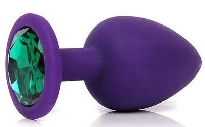 Фиолетовая анальная пробка с зеленым кристаллом - 9,5 см. - фото, цены